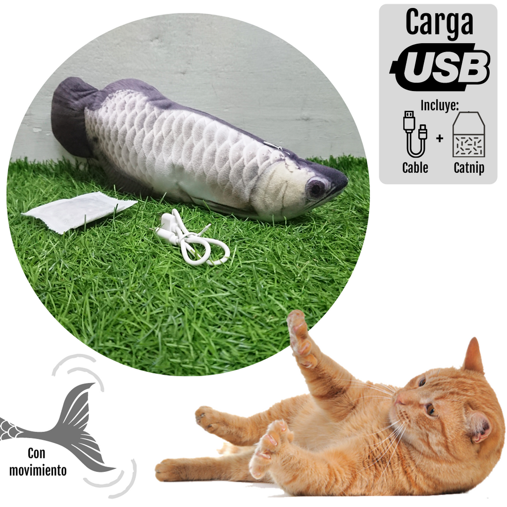 Juguete Para Gato Peluche Pez Pescado con Movimiento Electrónico carga USB