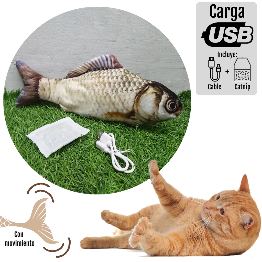 Juguete Para Gato Peluche Pez Pescado con Movimiento Electrónico carga USB