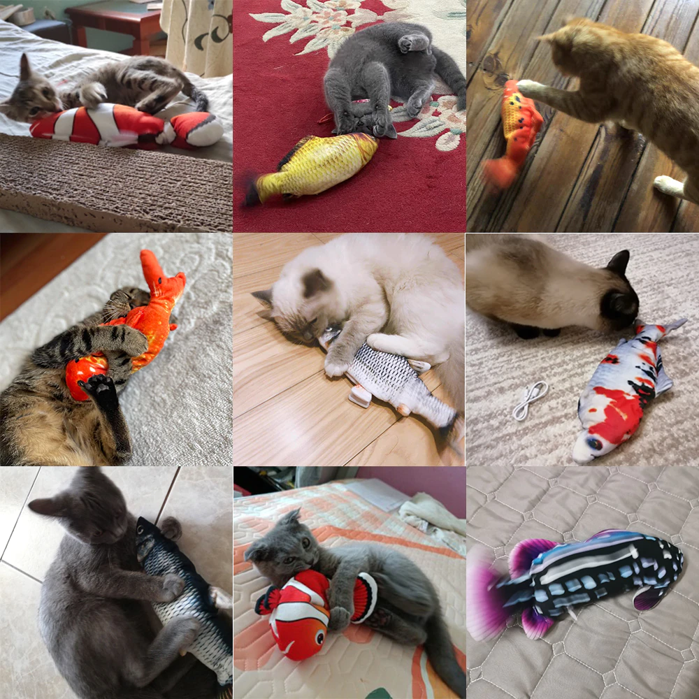Juguete Para Gato Peluche Pez Pescado con Movimiento Electrónico carga USB