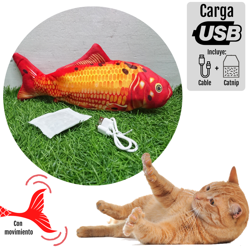 Juguete Para Gato Peluche Pez Pescado con Movimiento Electrónico carga USB