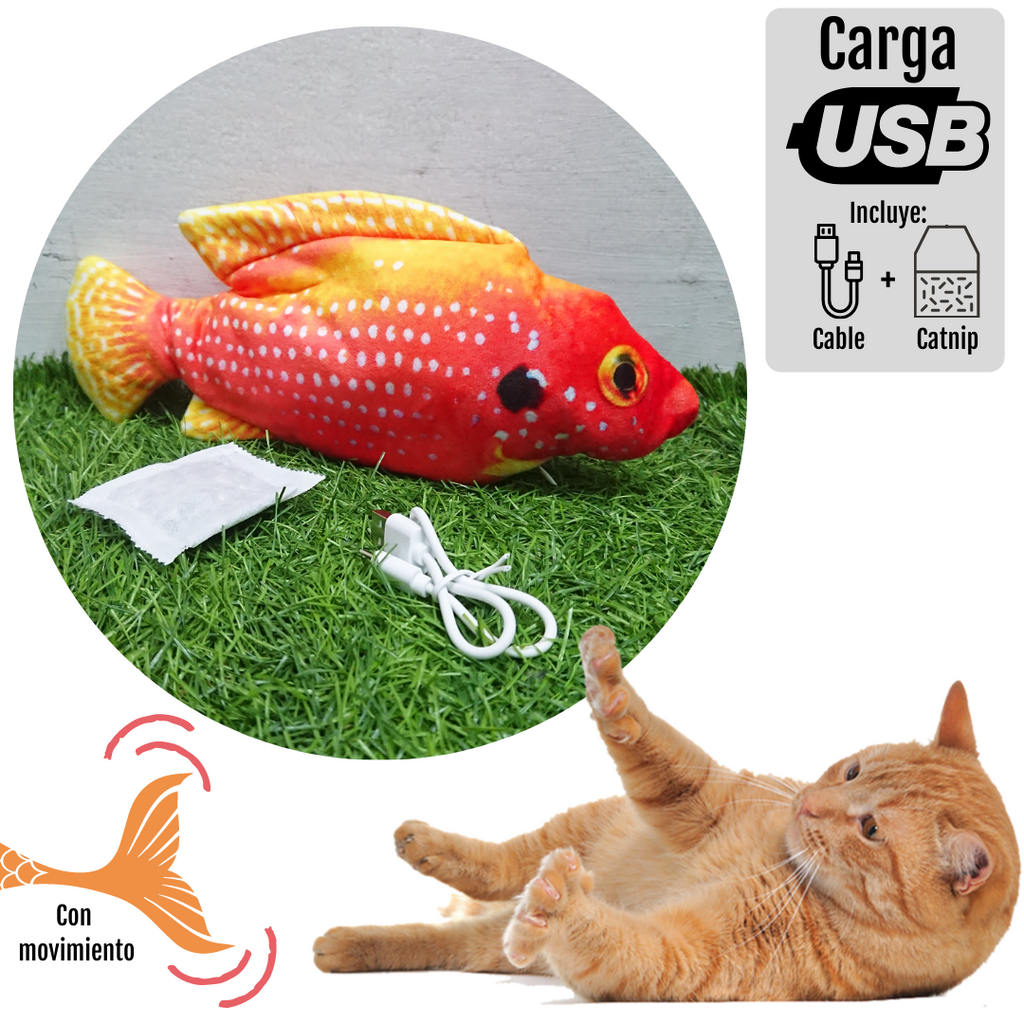 Juguete Para Gato Peluche Pez Pescado con Movimiento Electrónico carga USB