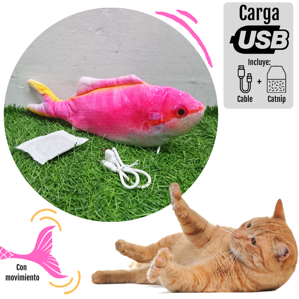 Juguete Para Gato Peluche Pez Pescado con Movimiento Electrónico carga USB