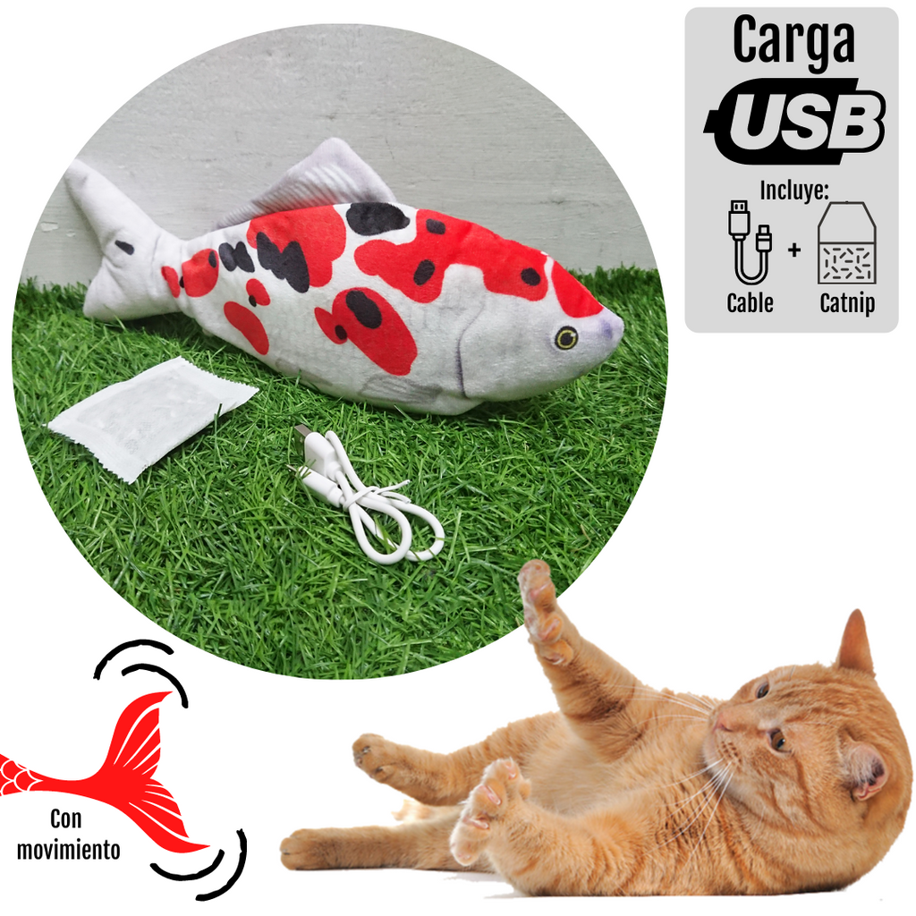 Juguete Para Gato Peluche Pez Pescado con Movimiento Electrónico carga USB