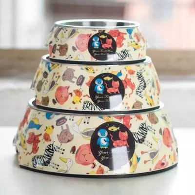 Comedero Plato Perro Gato 2en1 Melamina Acero Inox.