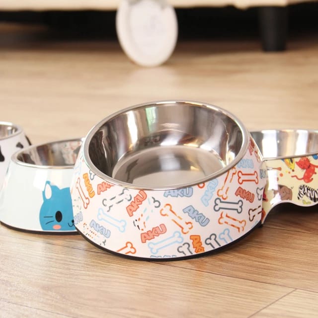 Comedero Plato Perro Gato 2en1 Melamina Acero Inox.
