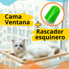 Combo Cama Ventana + Rascador esquinero para gato