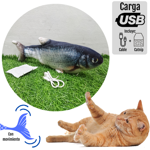 Juguete Para Gato Peluche Pez Pescado con Movimiento Electrónico carga USB