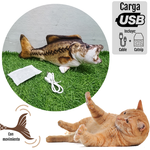 Juguete Para Gato Peluche Pez Pescado con Movimiento Electrónico carga USB